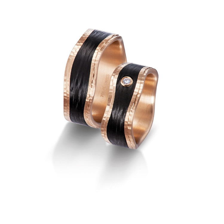 Furrer Jacot 18ct Rose gold and black carbon wedding band